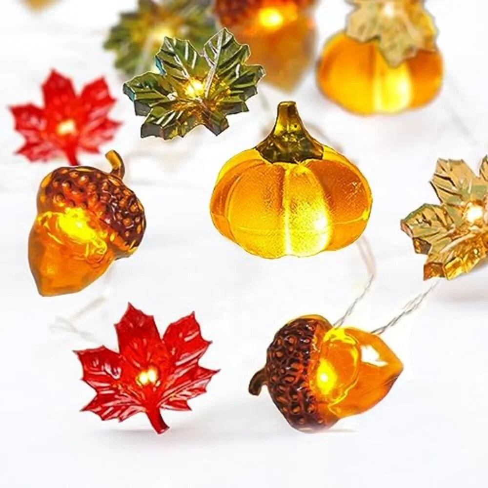 Fall String Lights Acorn Pumpkin Maple Leaf 3D LED 10 FT Thanksgiving Lights
